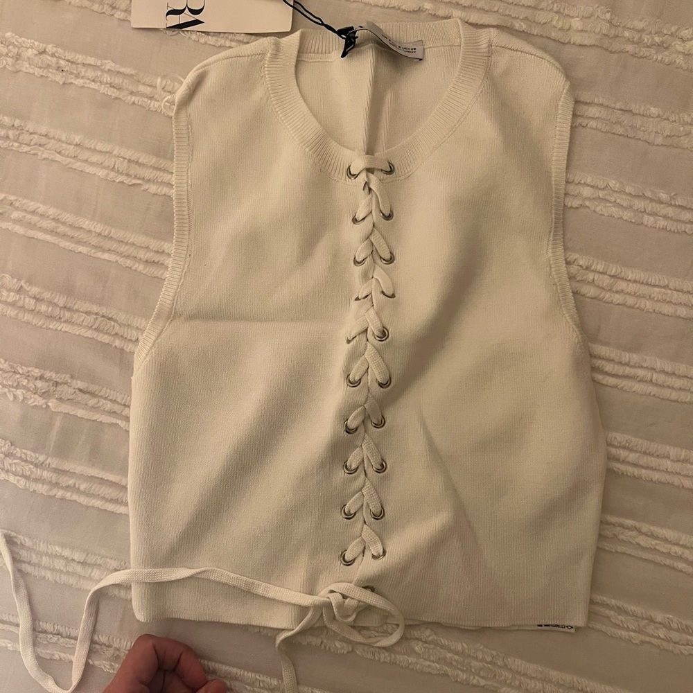 Women's White Lace-Up Top